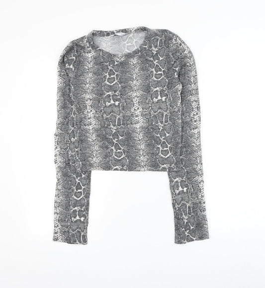 Zara Womens Grey Animal Print Viscose Basic Blouse Size S Round Neck - Snake Print