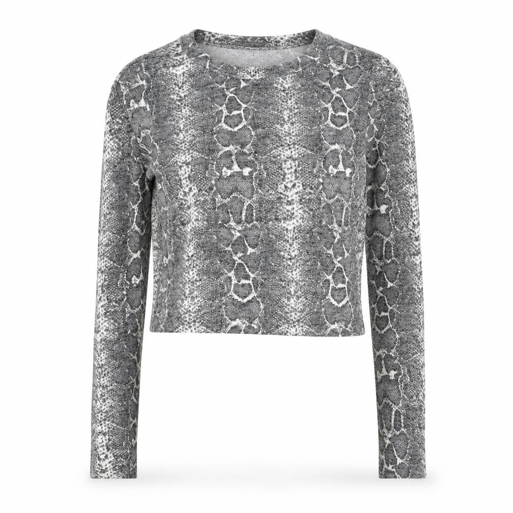 Zara Womens Grey Animal Print Viscose Basic Blouse Size S Round Neck - Snake Print