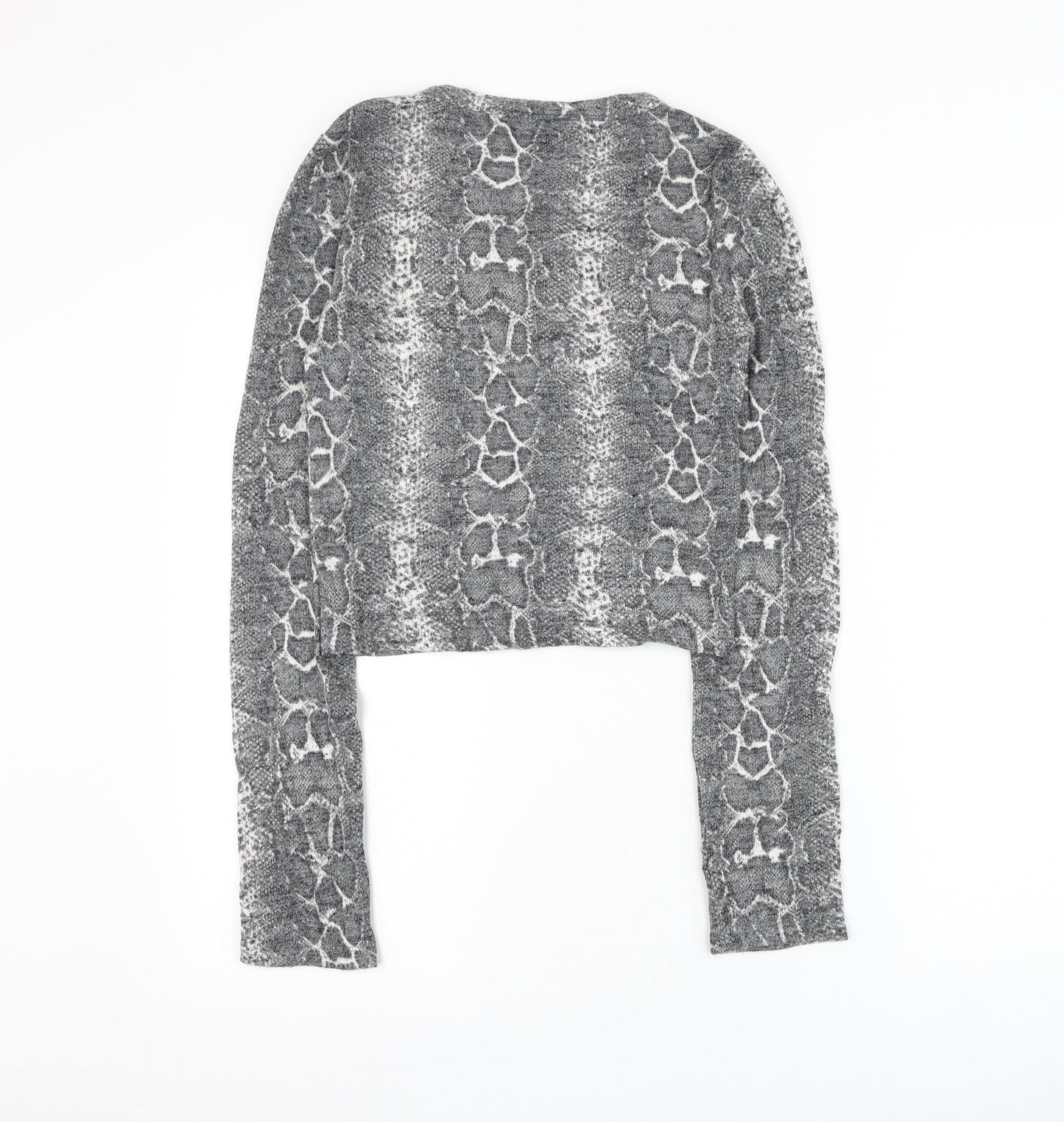 Zara Womens Grey Animal Print Viscose Basic Blouse Size S Round Neck - Snake Print