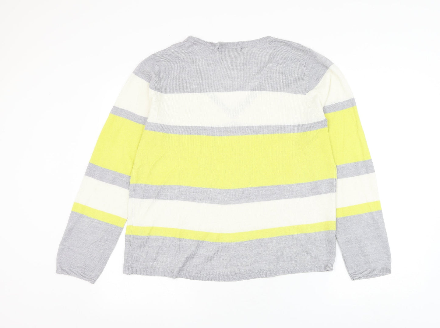 Marks and Spencer Womens Multicoloured V-Neck Striped Acrylic Pullover Jumper Size 14