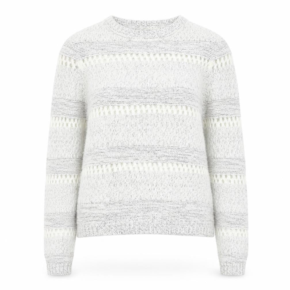 F&F Womens Grey Round Neck Striped Acrylic Pullover Jumper Size 6