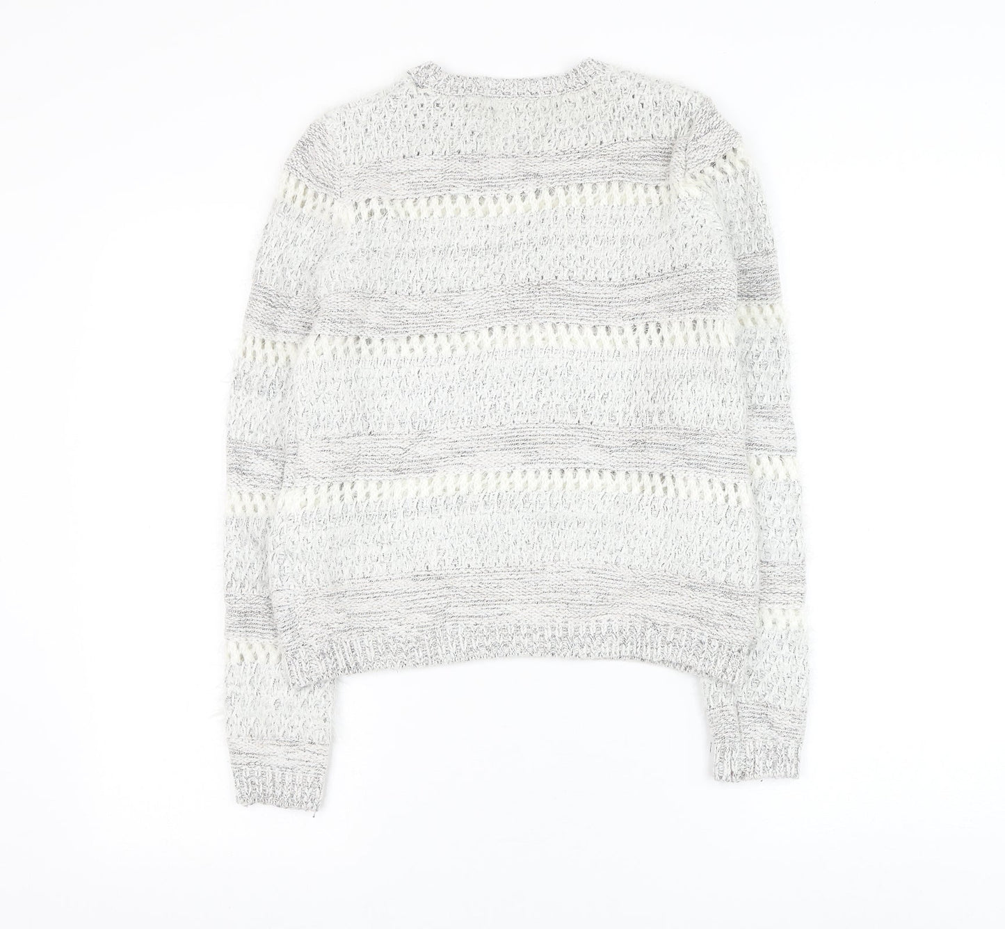 F&F Womens Grey Round Neck Striped Acrylic Pullover Jumper Size 6