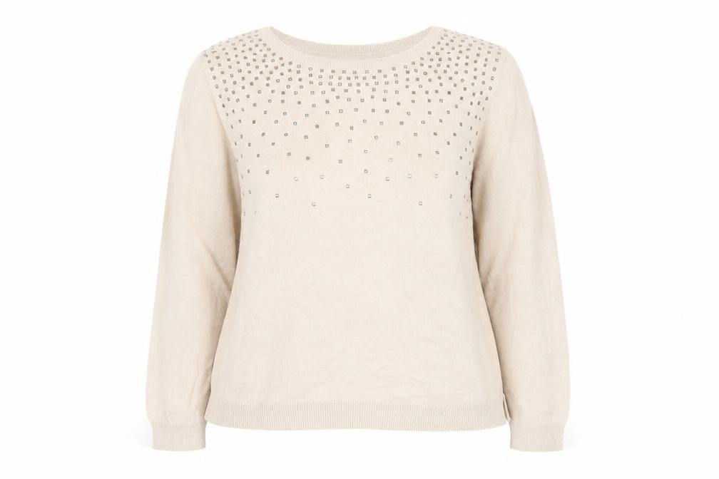 Oasis Womens Beige Round Neck Cotton Pullover Jumper Size L