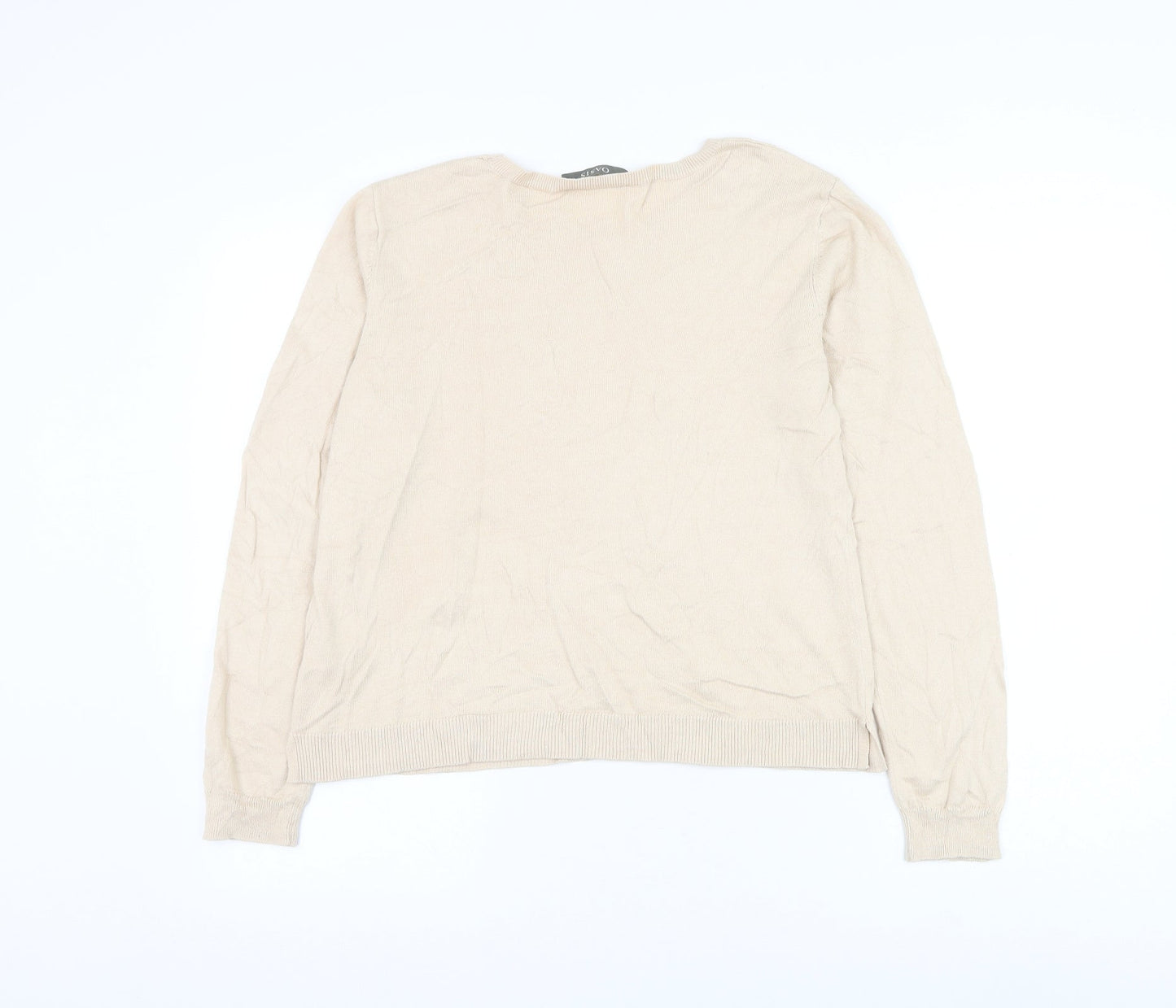 Oasis Womens Beige Round Neck Cotton Pullover Jumper Size L