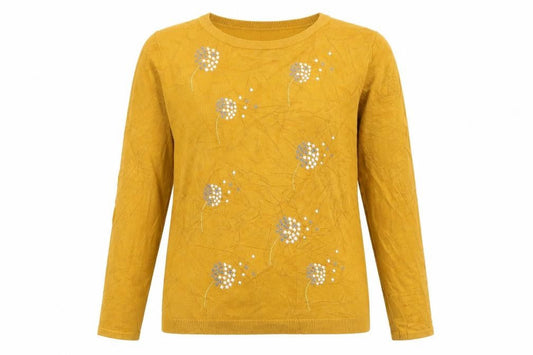Bonmarché Womens Yellow Round Neck Floral Viscose Pullover Jumper Size 12