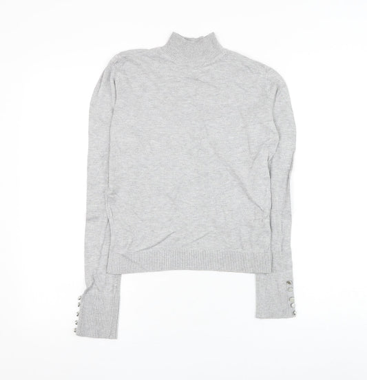 Topshop Womens Grey Mock Neck Viscose Pullover Jumper Size 12