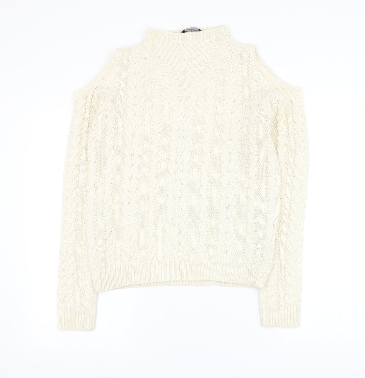 Dorothy Perkins Womens Ivory Round Neck Acrylic Pullover Jumper Size 10 - Cold Shoulder
