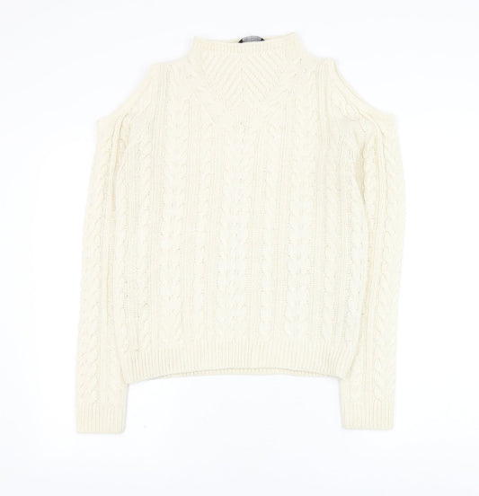 Dorothy Perkins Womens Ivory Round Neck Acrylic Pullover Jumper Size 10 - Cold Shoulder