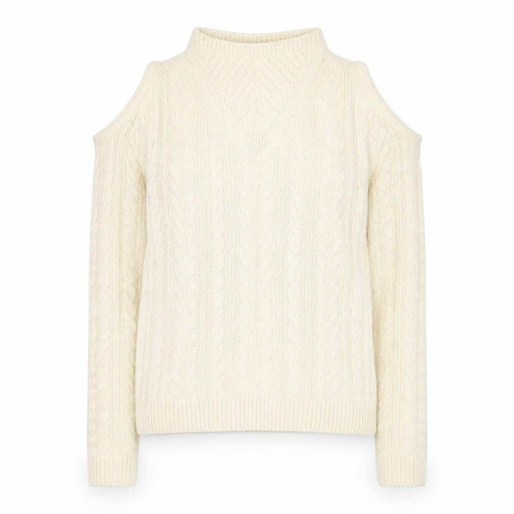 Dorothy Perkins Womens Ivory Round Neck Acrylic Pullover Jumper Size 10 - Cold Shoulder