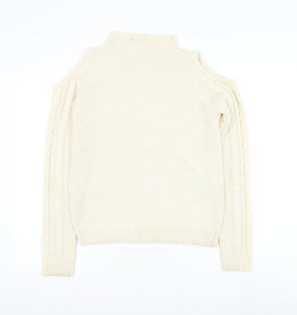 Preloved Dorothy Perkins Womens Ivory Round Neck Acrylic Pullover Jumper Size 10 - Cold Shoulder - Back