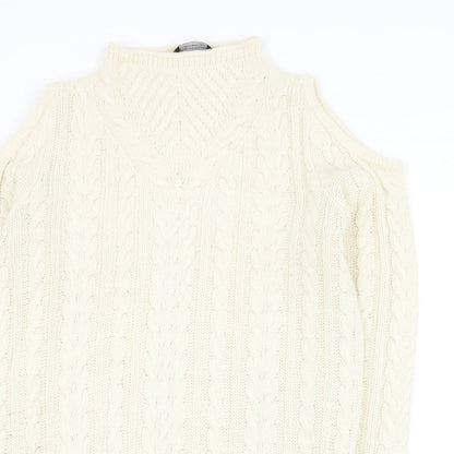 Preloved Dorothy Perkins Womens Ivory Round Neck Acrylic Pullover Jumper Size 10 - Cold Shoulder - Detail