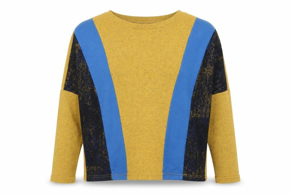 Mana Womens Yellow Round Neck Geometric Polyester Pullover Jumper Size S