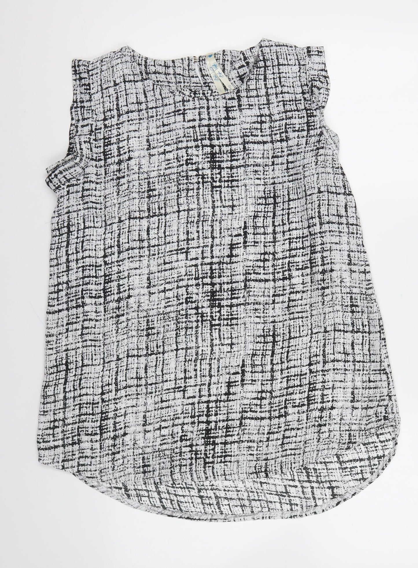 Blue Vanilla Womens Black Geometric Polyester Basic Blouse Size S Round Neck