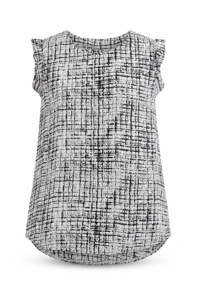 Blue Vanilla Womens Black Geometric Polyester Basic Blouse Size S Round Neck