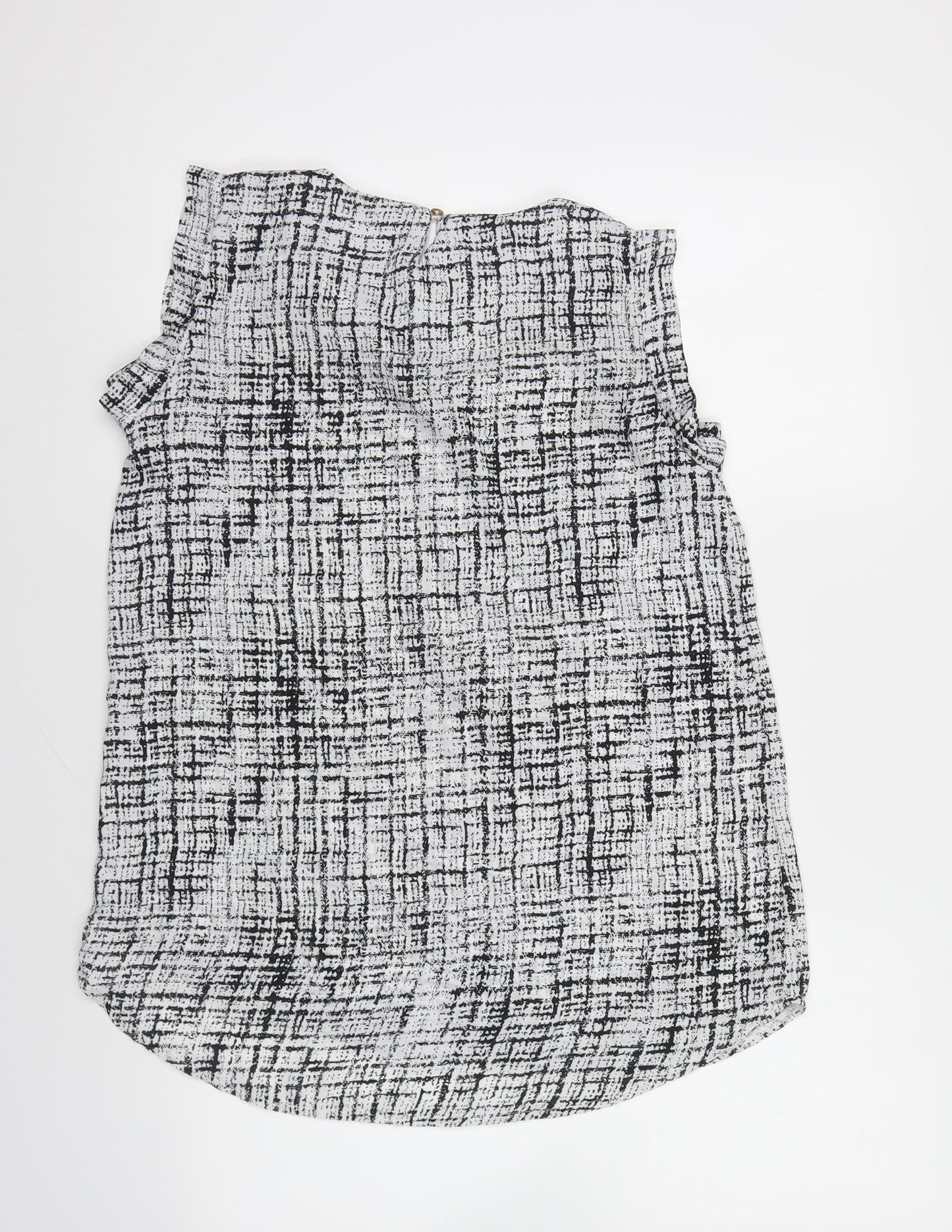 Blue Vanilla Womens Black Geometric Polyester Basic Blouse Size S Round Neck