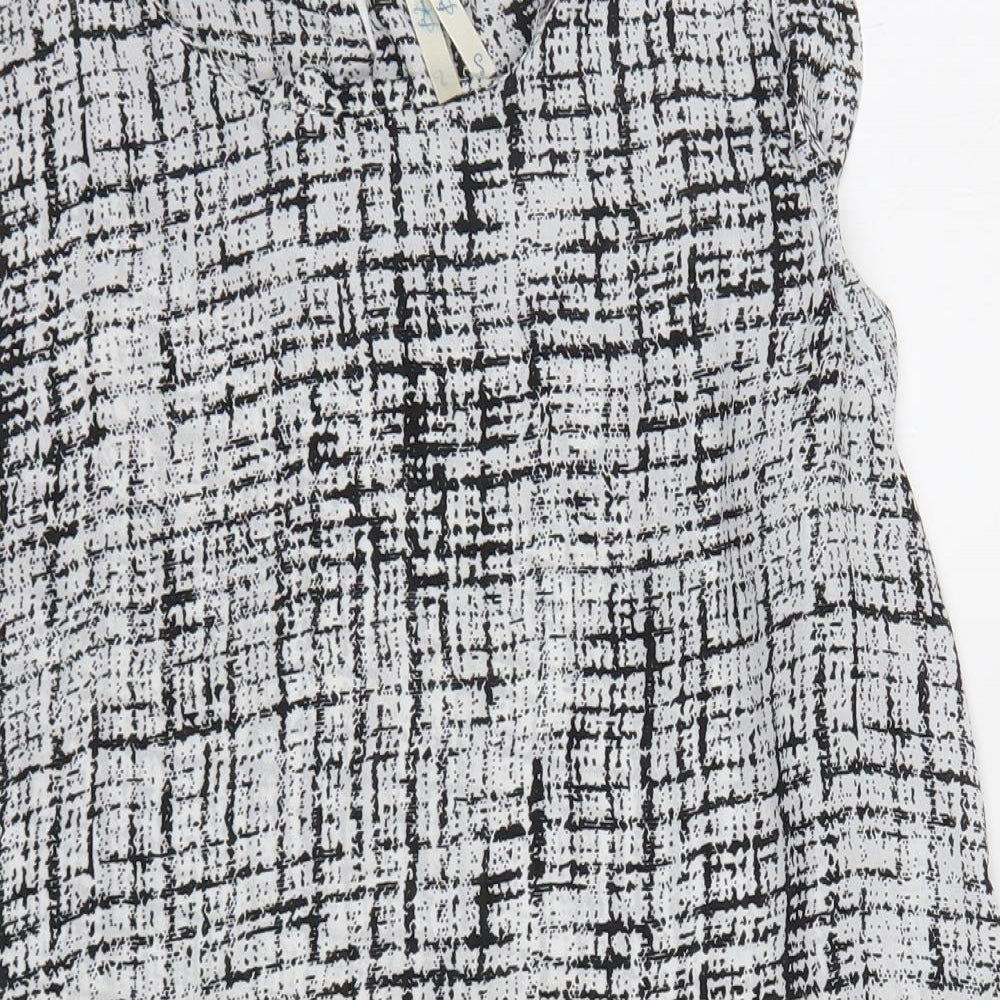 Blue Vanilla Womens Black Geometric Polyester Basic Blouse Size S Round Neck