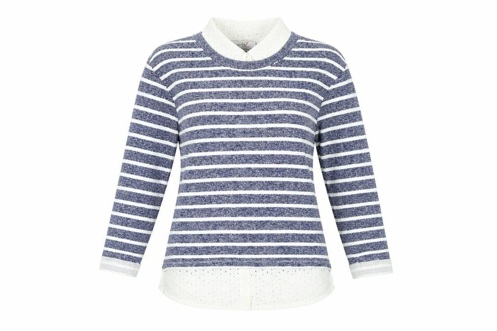 Per Una Womens Blue Collared Striped 100% Cotton Pullover Jumper Size 10