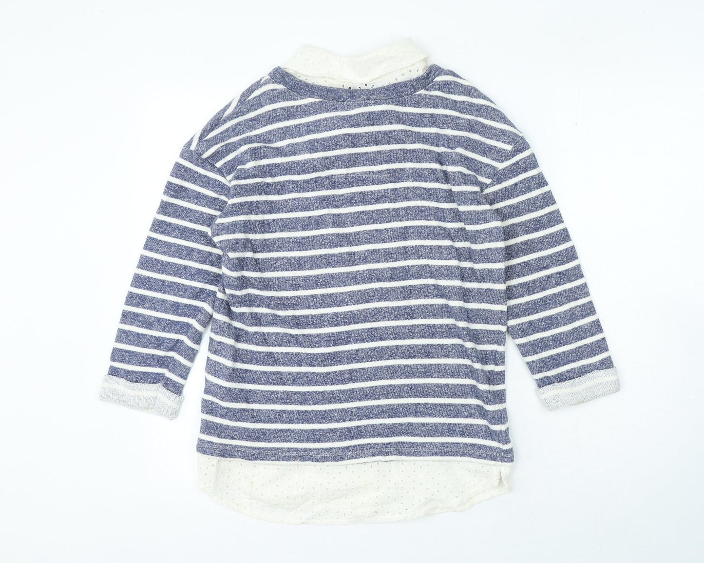 Per Una Womens Blue Collared Striped 100% Cotton Pullover Jumper Size 10