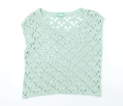 Next Womens Green Polyester Basic T-Shirt Size S Round Neck - Open Knit