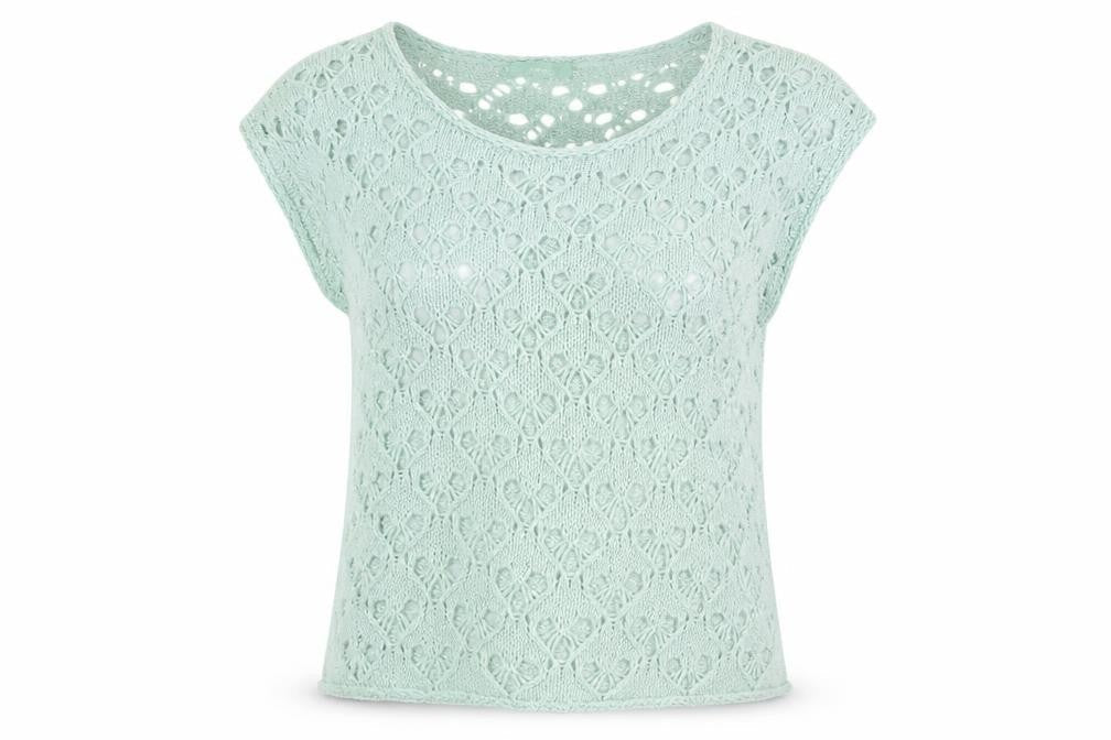 NEXT Womens Green Polyester Basic T-Shirt Size S Round Neck - Open Knit