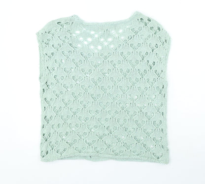 Next Womens Green Polyester Basic T-Shirt Size S Round Neck - Open Knit