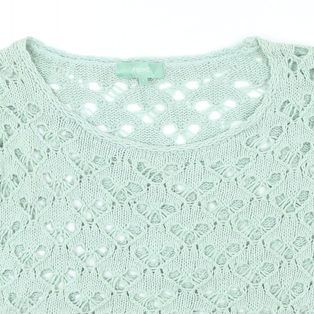 NEXT Womens Green Polyester Basic T-Shirt Size S Round Neck - Open Knit