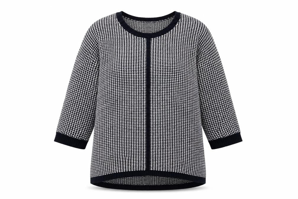 Max Studio Womens White Round Neck Geometric Cotton Pullover Jumper Size M