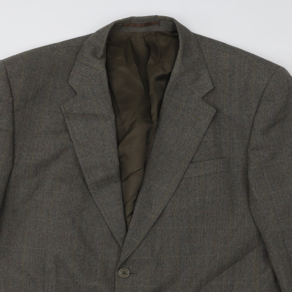SCOTT Mens Brown Plaid Polyester Jacket Suit Jacket Size 44