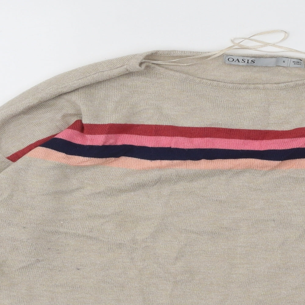 Oasis Womens Beige Round Neck Polyester Pullover Jumper Size S