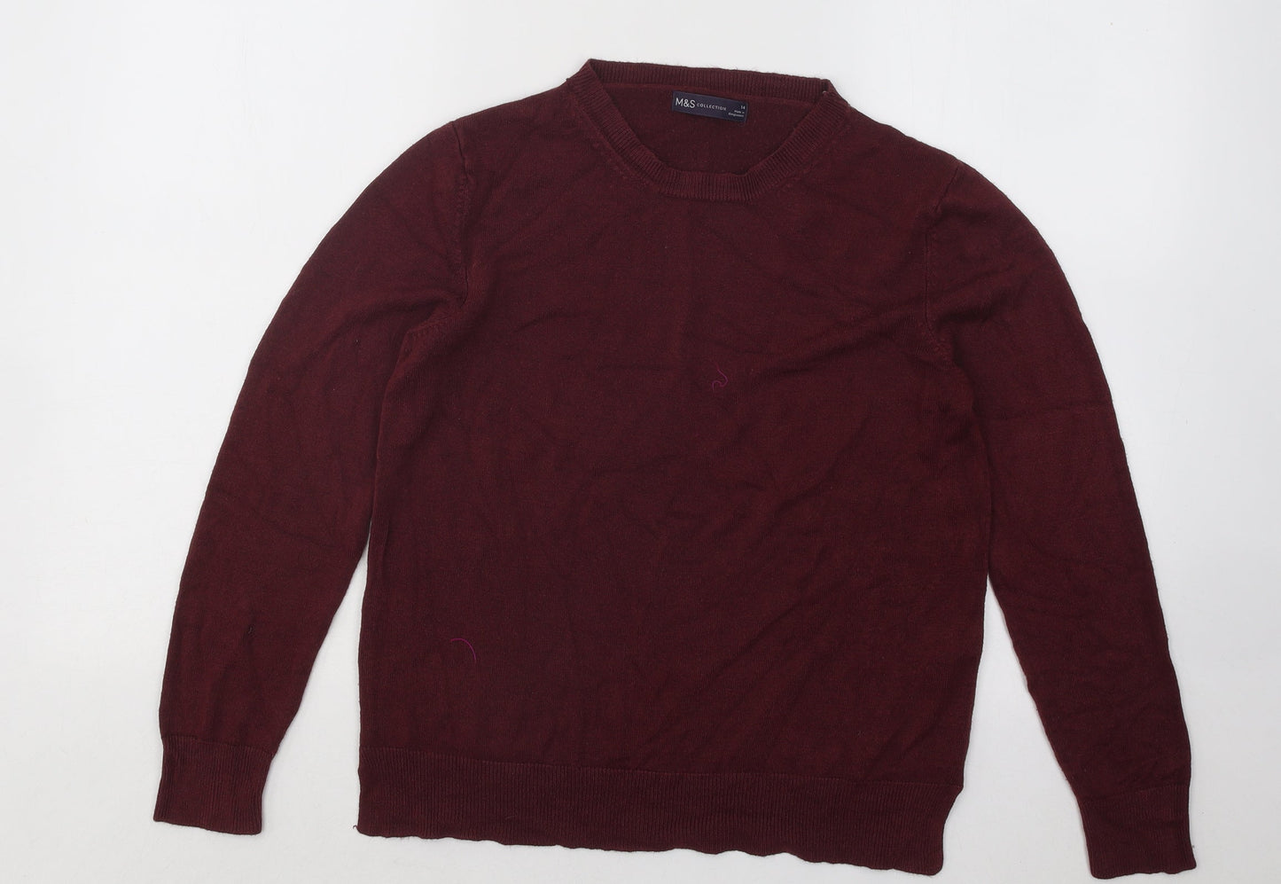 Marks and Spencer Womens Purple Round Neck Acrylic Pullover Jumper Size 14