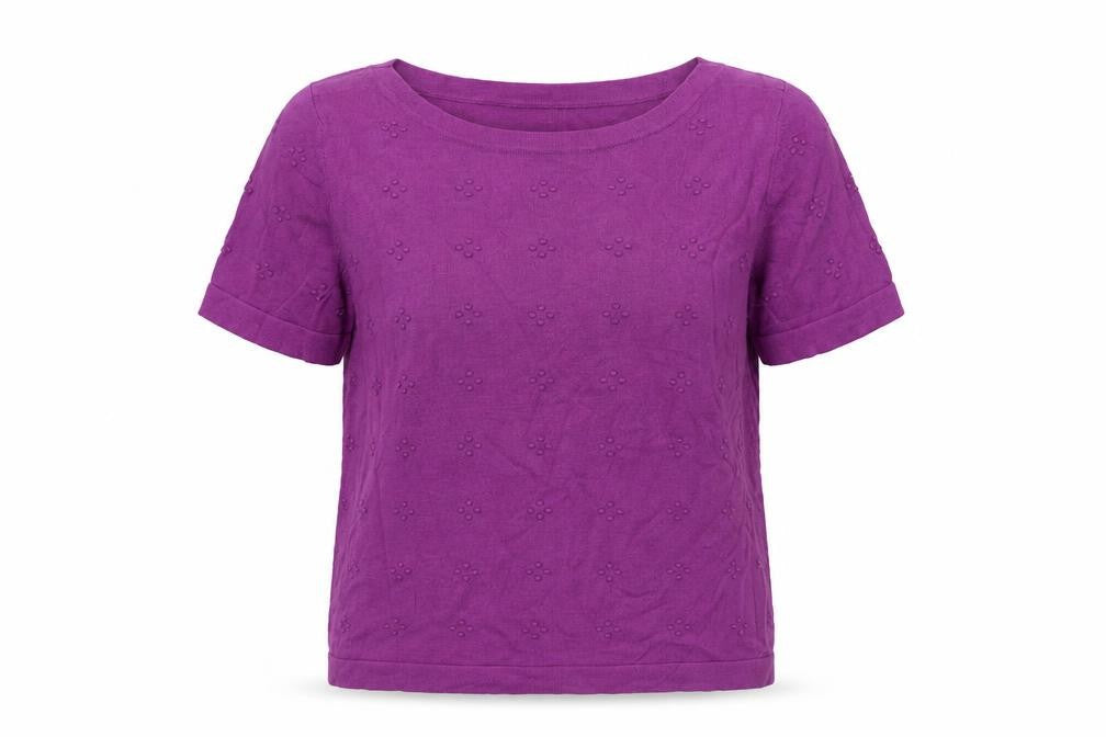 TU Womens Purple Round Neck Geometric Cotton Pullover Jumper Size 14