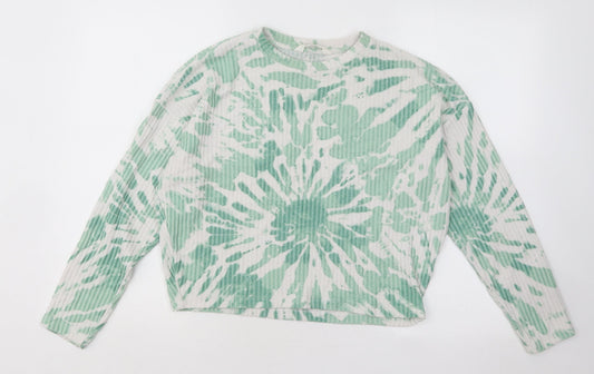 H&M Girls Green Round Neck Geometric Viscose Pullover Jumper Size 14-15 Years Pullover - Tie Dye