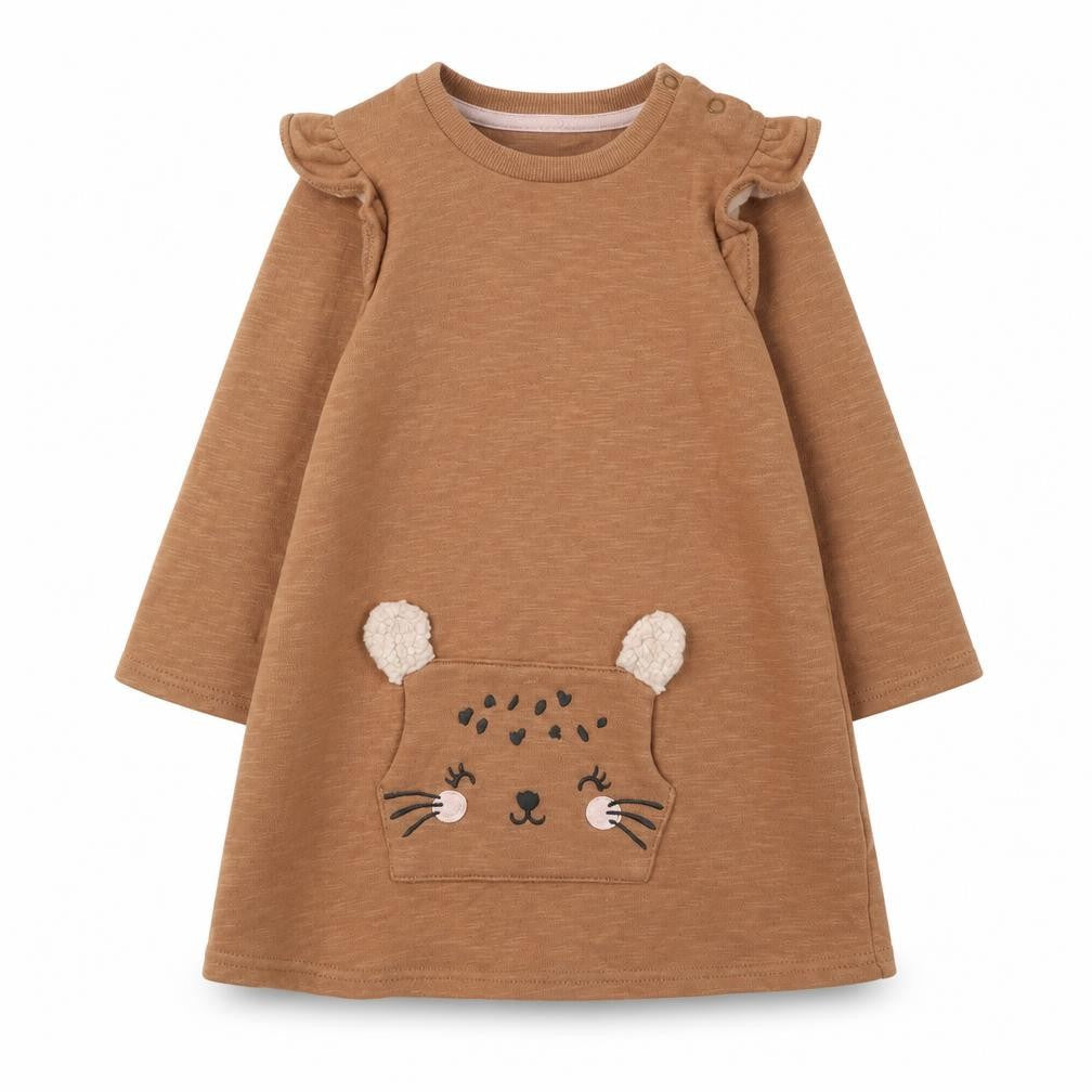 George Girls Brown Cotton A-Line Size 2 Years Round Neck Pullover - Cat