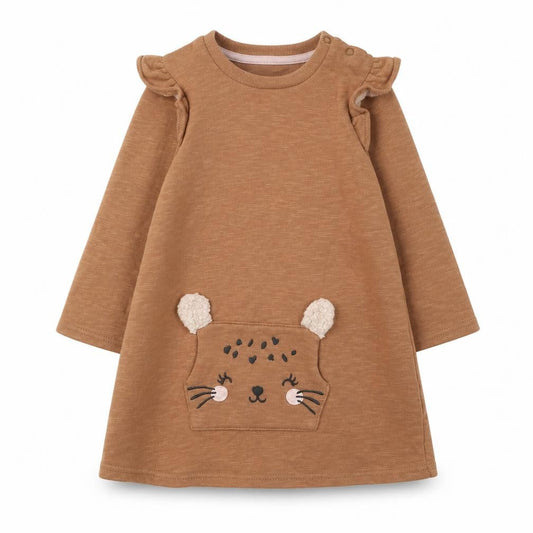 George Girls Brown Cotton A-Line Size 2 Years Round Neck Pullover - Cat