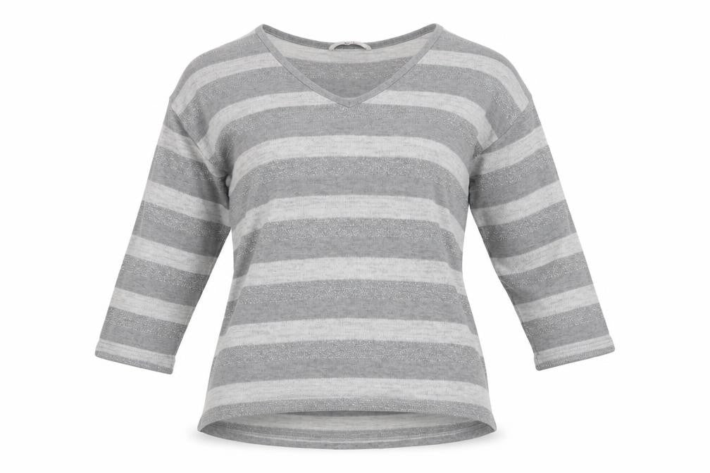 TU Womens Grey V-Neck Striped Polyester Pullover Jumper Size 10