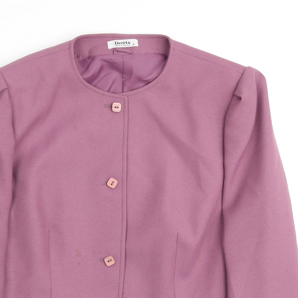 Dereta Womens Pink Polyester Jacket Blazer Size 16