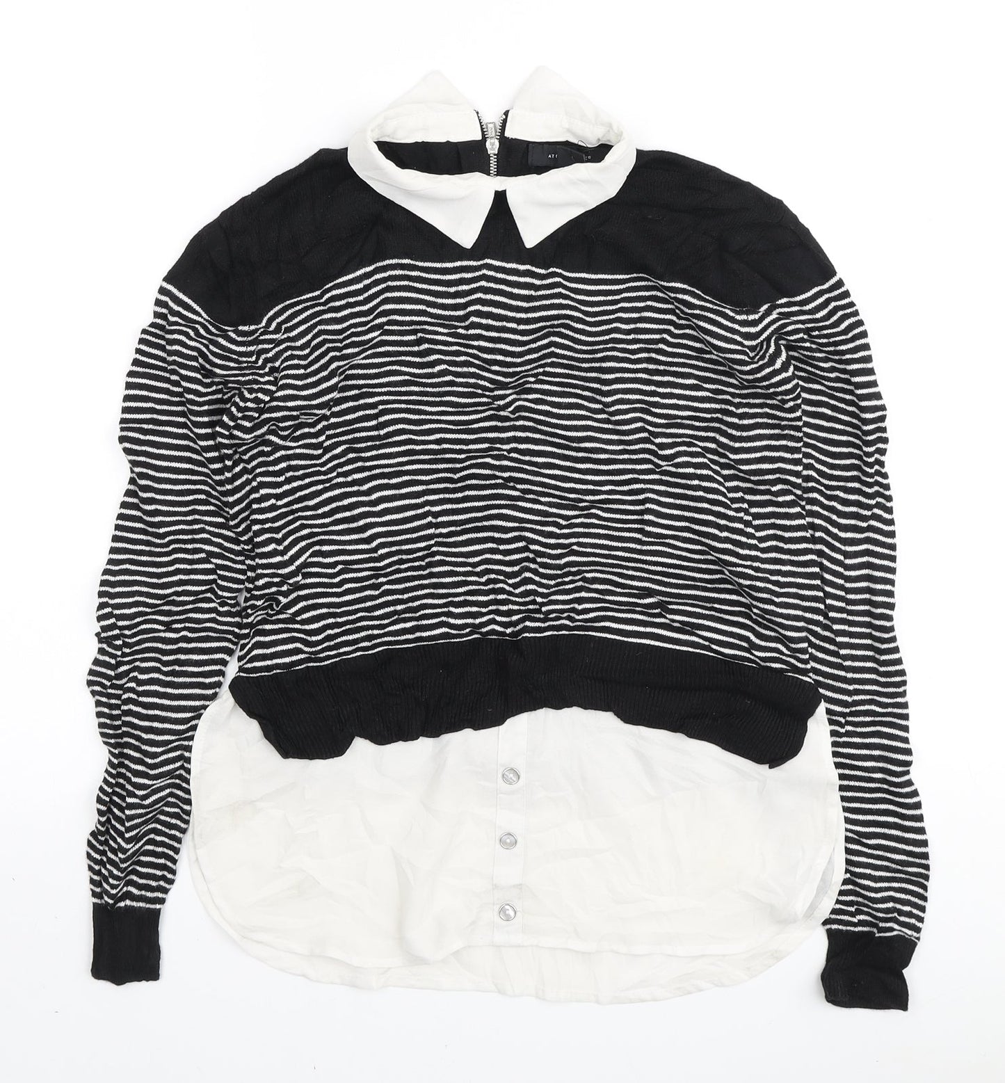 Atmosphere Womens Black Collared Striped Viscose Pullover Jumper Size 10