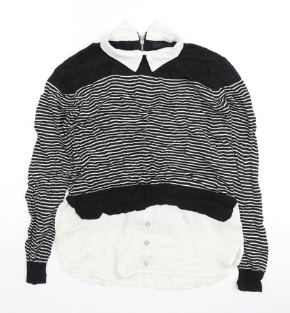 Atmosphere Womens Black Collared Striped Viscose Pullover Jumper Size 10