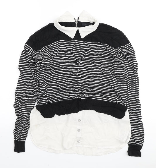Atmosphere Womens Black Collared Striped Viscose Pullover Jumper Size 10