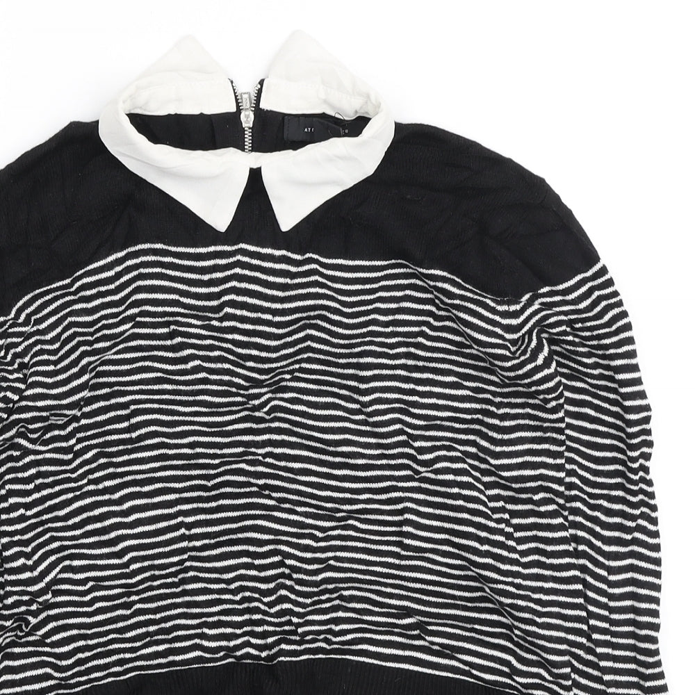 Atmosphere Womens Black Collared Striped Viscose Pullover Jumper Size 10