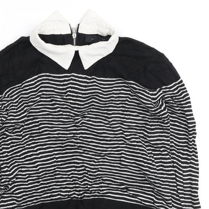 Atmosphere Womens Black Collared Striped Viscose Pullover Jumper Size 10