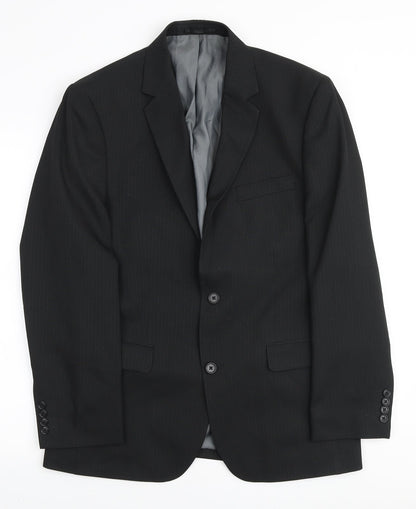 Preloved F&F Mens Black Striped Polyester Blazer - Front