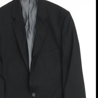 Preloved F&F Mens Black Striped Polyester Blazer - Detail