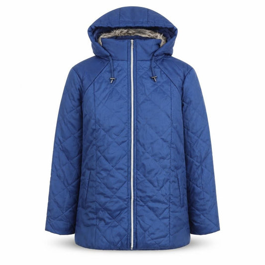 Anne De Lancay Womens Blue Quilted Coat Size M Zip