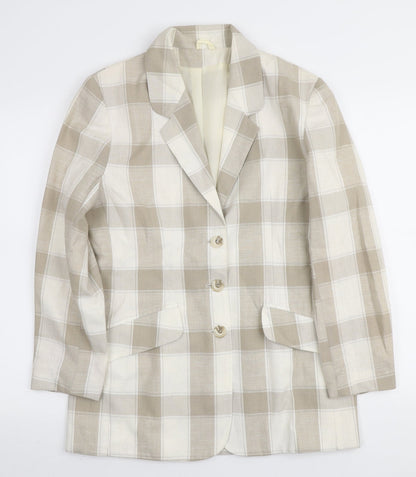 Classics Woman Womens Ivory Plaid Viscose Jacket Blazer Size 12