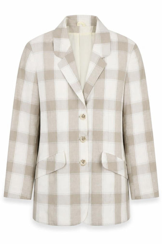 Classic Woman Womens Ivory Plaid Viscose Jacket Blazer Size 12
