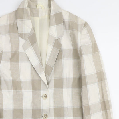 Classics Woman Womens Ivory Plaid Viscose Jacket Blazer Size 12