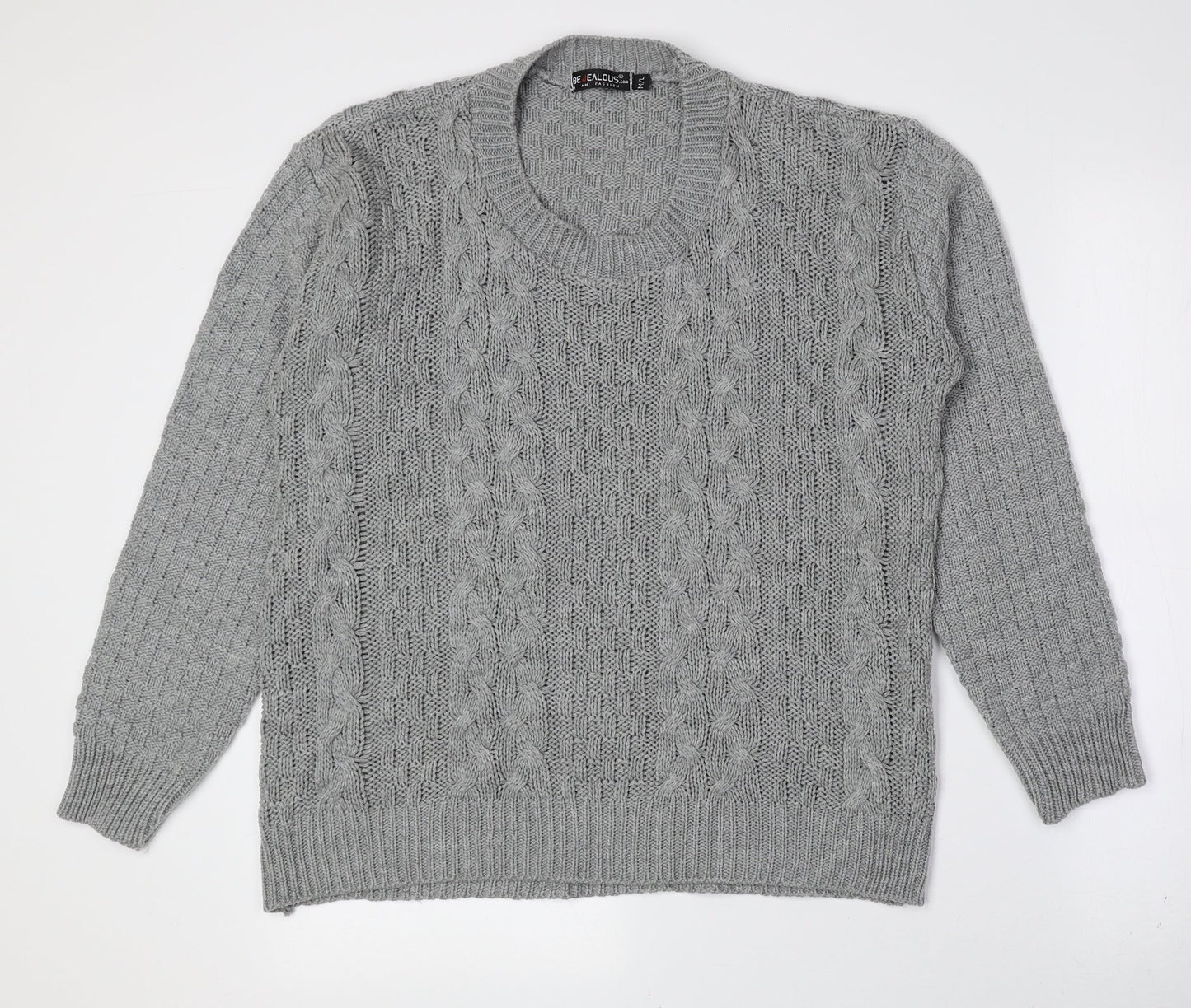 BE JEALOUS Mens Grey Crew Neck Acrylic Pullover Jumper Size M