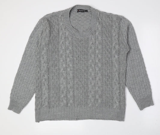 BE JEALOUS Mens Grey Crew Neck Acrylic Pullover Jumper Size M