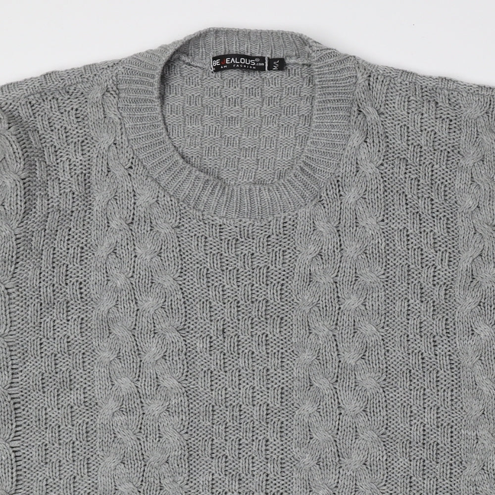 BE JEALOUS Mens Grey Crew Neck Acrylic Pullover Jumper Size M